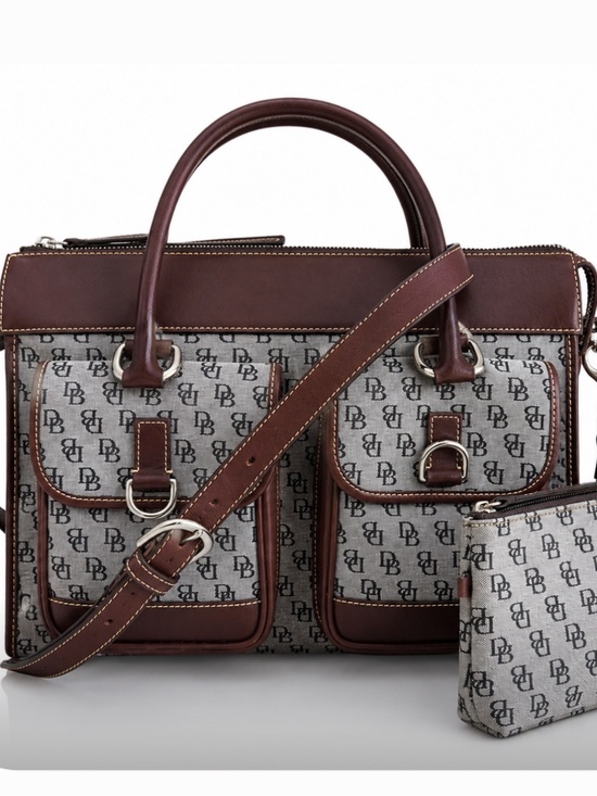 Dooney & Bourke Handbags - Dooney & Bourke Signature DB Double Pocket Tote w/ Matching Pouch, Pre-Owned